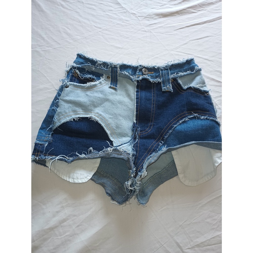Fashion nova Blue Color Block Demin Shorts Pull on Size Small